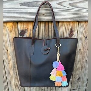 🤎NEW WESTERN GENUINE CRAZY HORSE LEATHER TOTE BAG PURSE w/BAG TASSEL🤎